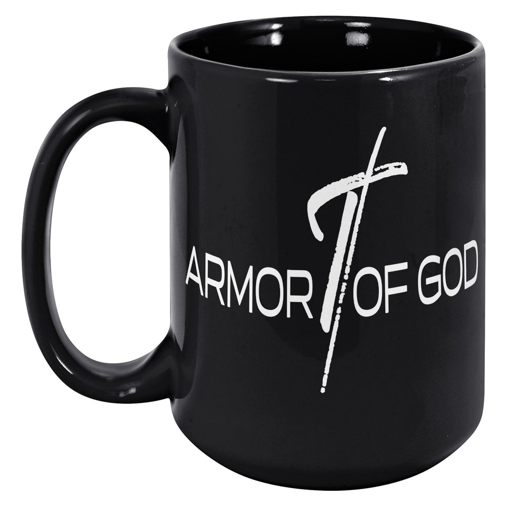 Coffee Cup, Black Ceramic Mug 15oz, Armor Of God Print