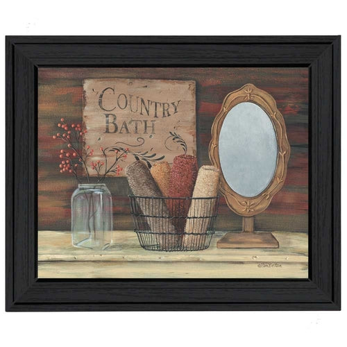 Country Bath 3 Black Framed Print Bathroom Wall Art