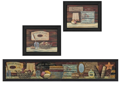 Set Of Three Country Bath II Collection 1 Black Framed Print Bathroom