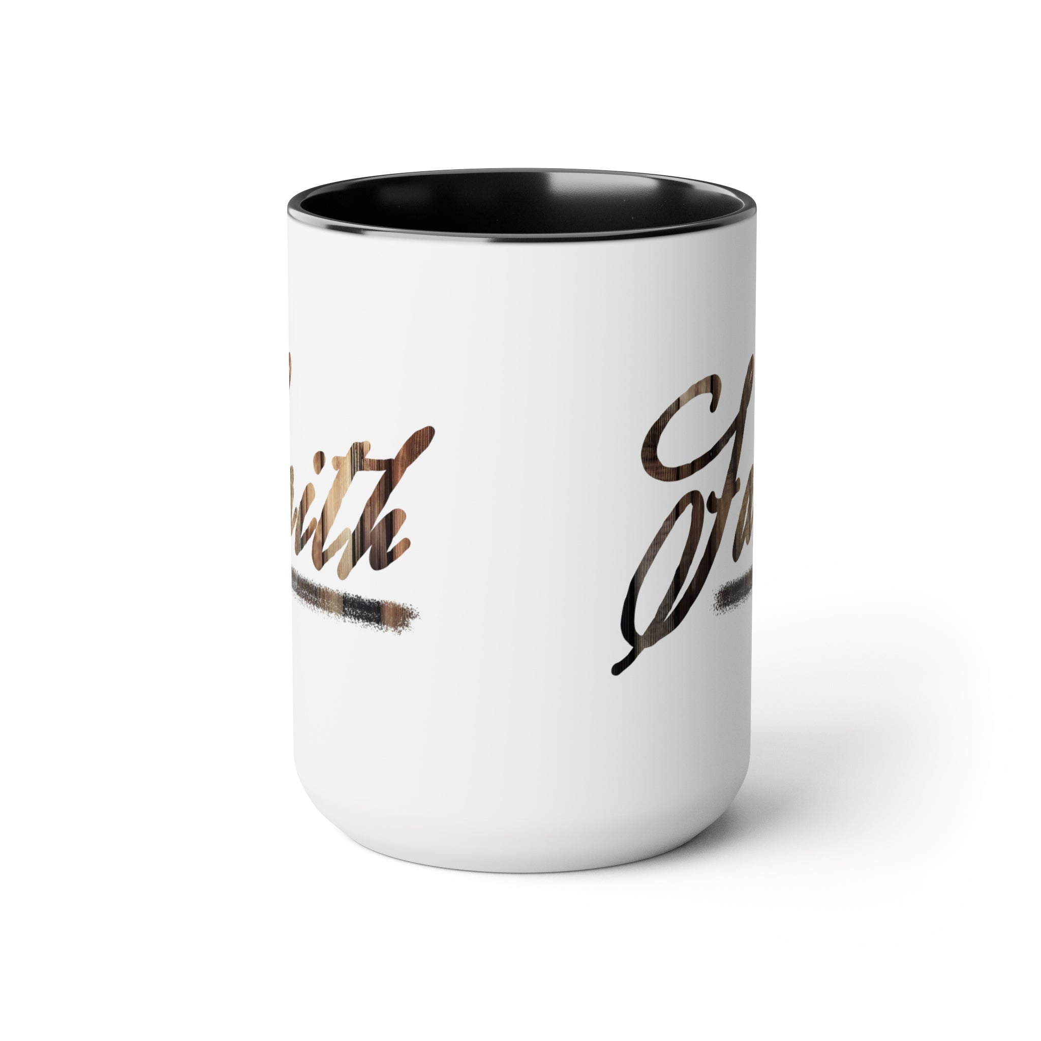 Accent Ceramic Coffee Mug 15oz - Faith Brown Wood Grain Print