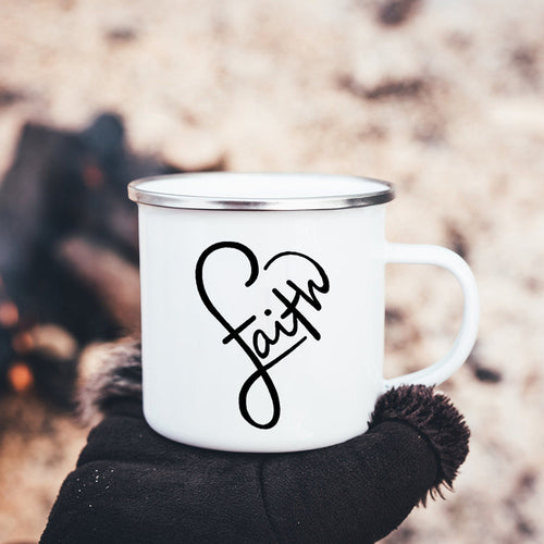 Faith Hope Love Print Christian Creative Enamel Mugs Outdoor Travel