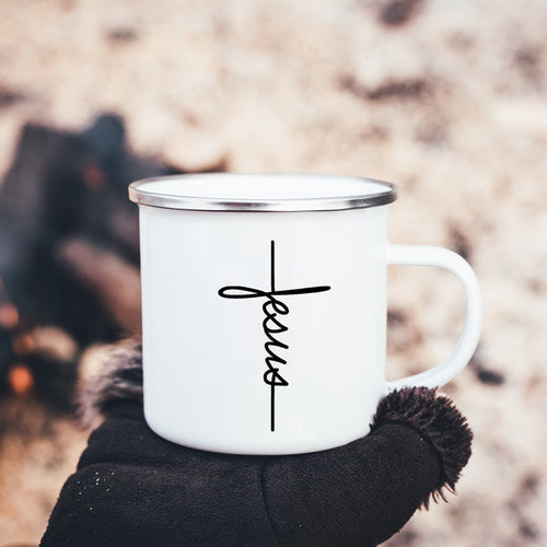 Faith Hope Love Print Christian Creative Enamel Mugs Outdoor Travel