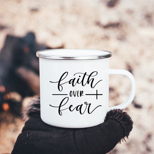Faith Hope Love Print Christian Creative Enamel Mugs Outdoor Travel