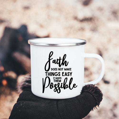 Faith Hope Love Print Christian Creative Enamel Mugs Outdoor Travel