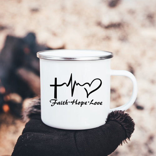 Faith Hope Love Print Christian Creative Enamel Mugs Outdoor Travel