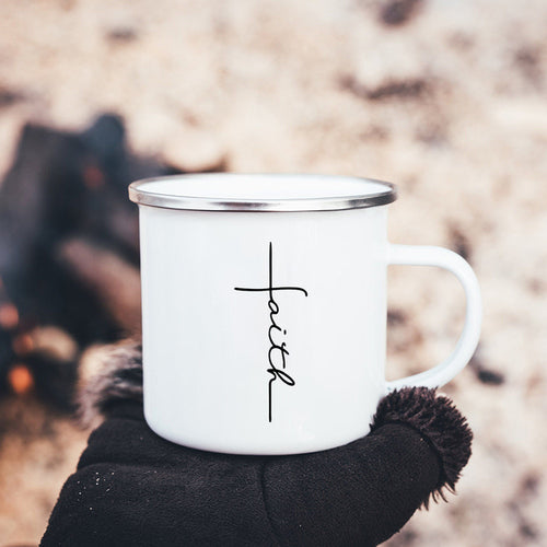 Faith Hope Love Print Christian Creative Enamel Mugs Outdoor Travel