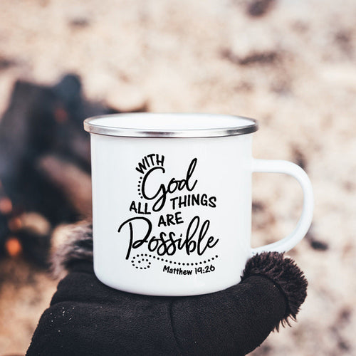 Faith Hope Love Print Christian Creative Enamel Mugs Outdoor Travel
