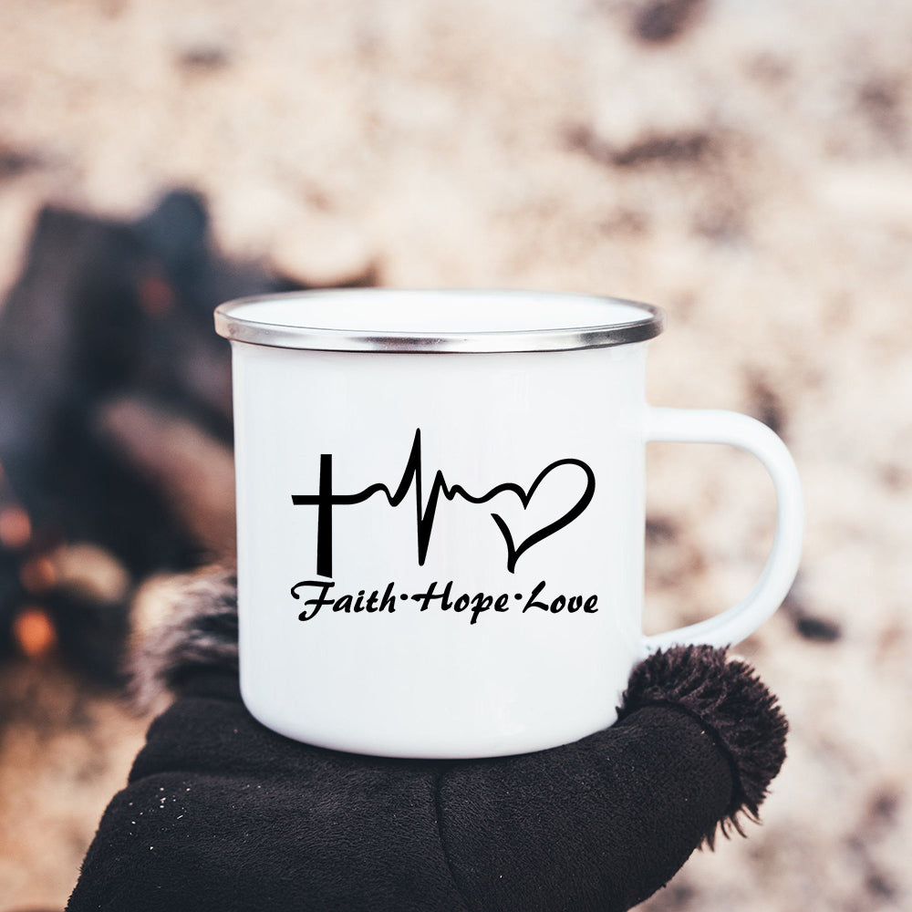 Faith Hope Love Print Christian Creative Enamel Mugs Outdoor Travel