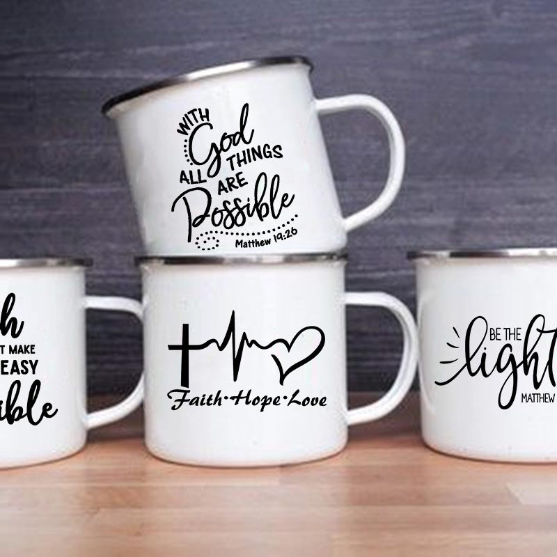 Faith Hope Love Print Christian Creative Enamel Mugs Outdoor Travel