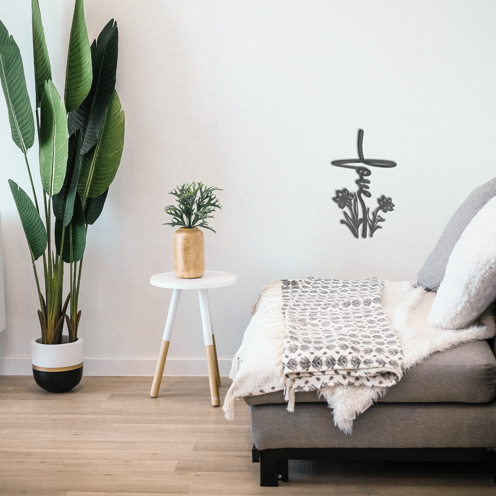 Love Flower Cross - Metal Wall Art