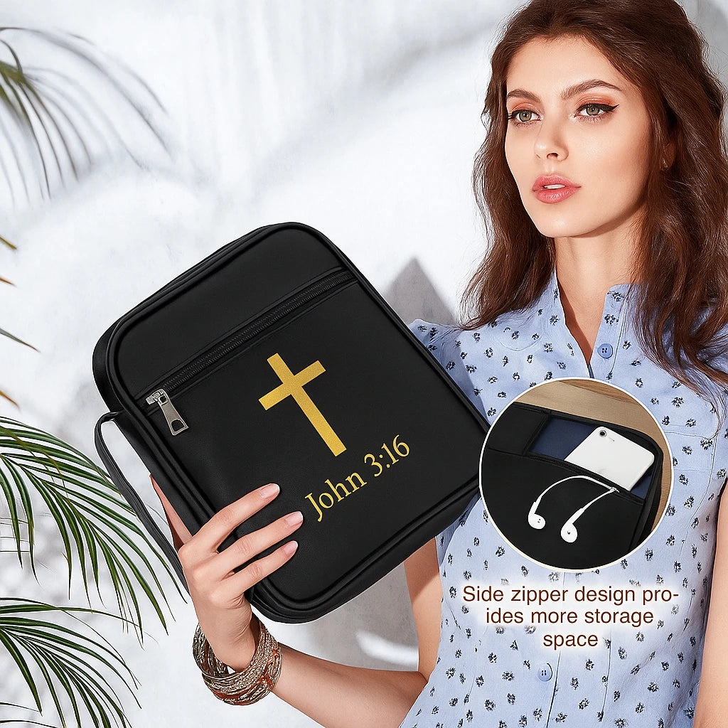 Large Capacity Black Bible Carrying Case with Handle