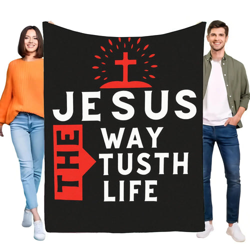 Jesus Christ Inspirational Blanket with Red Cross Design, Faith Themed
