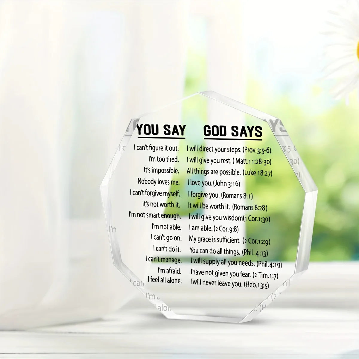 One, you said God said acrylic card, Bible scripture, Christians