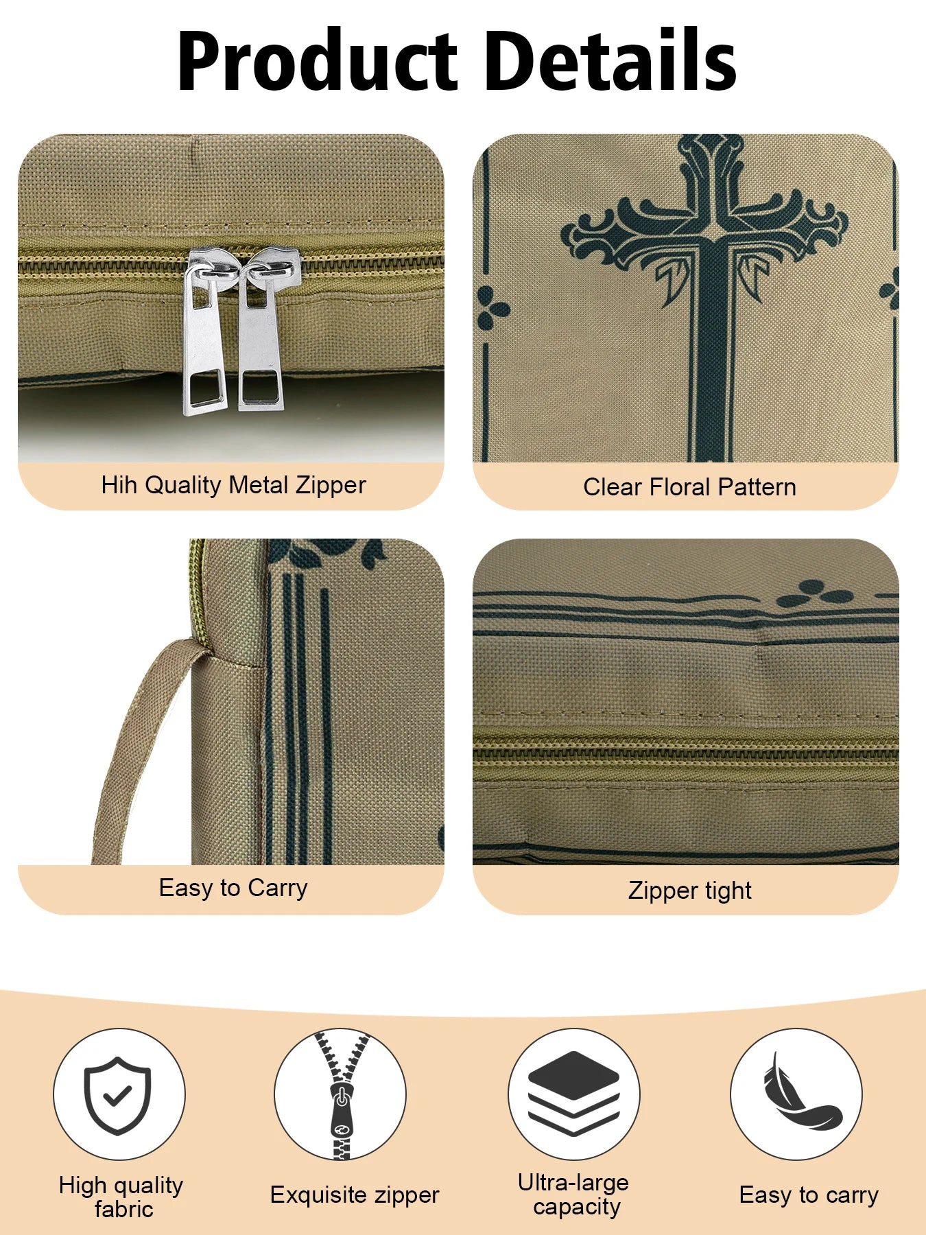 Cross Print Bible Bag Organizer with Bookmark