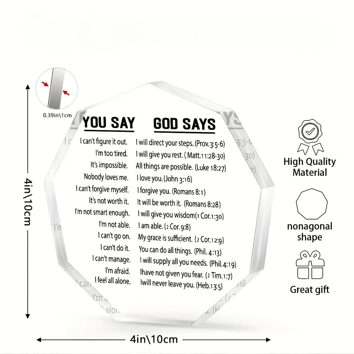 One, you said God said acrylic card, Bible scripture, Christians