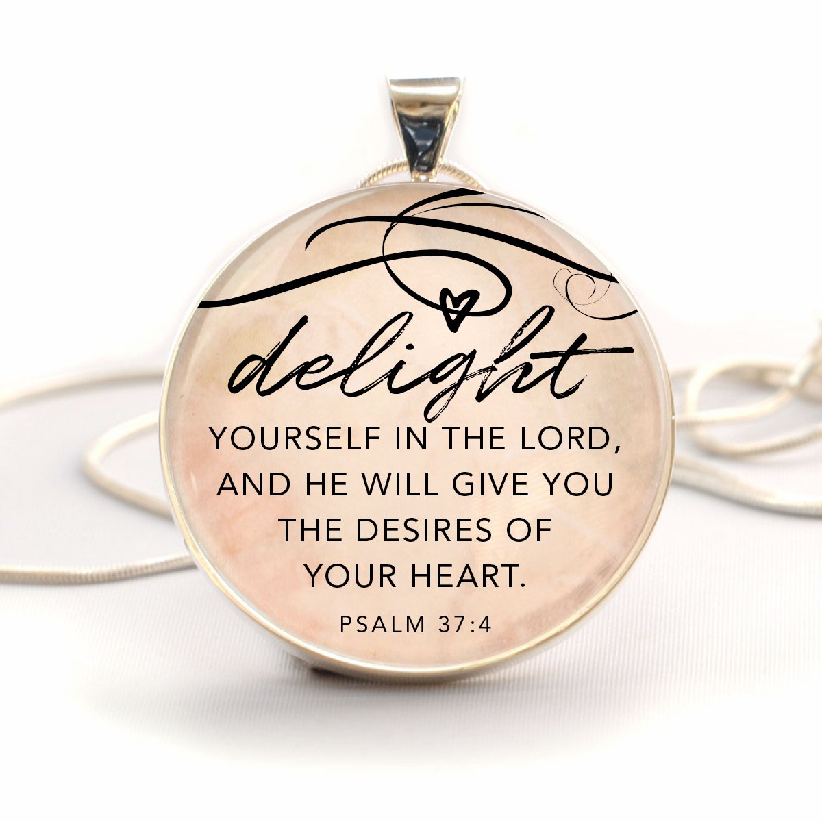 Delight Yourself in the Lord – Psalm 37:4 Scripture Pendant Necklaces