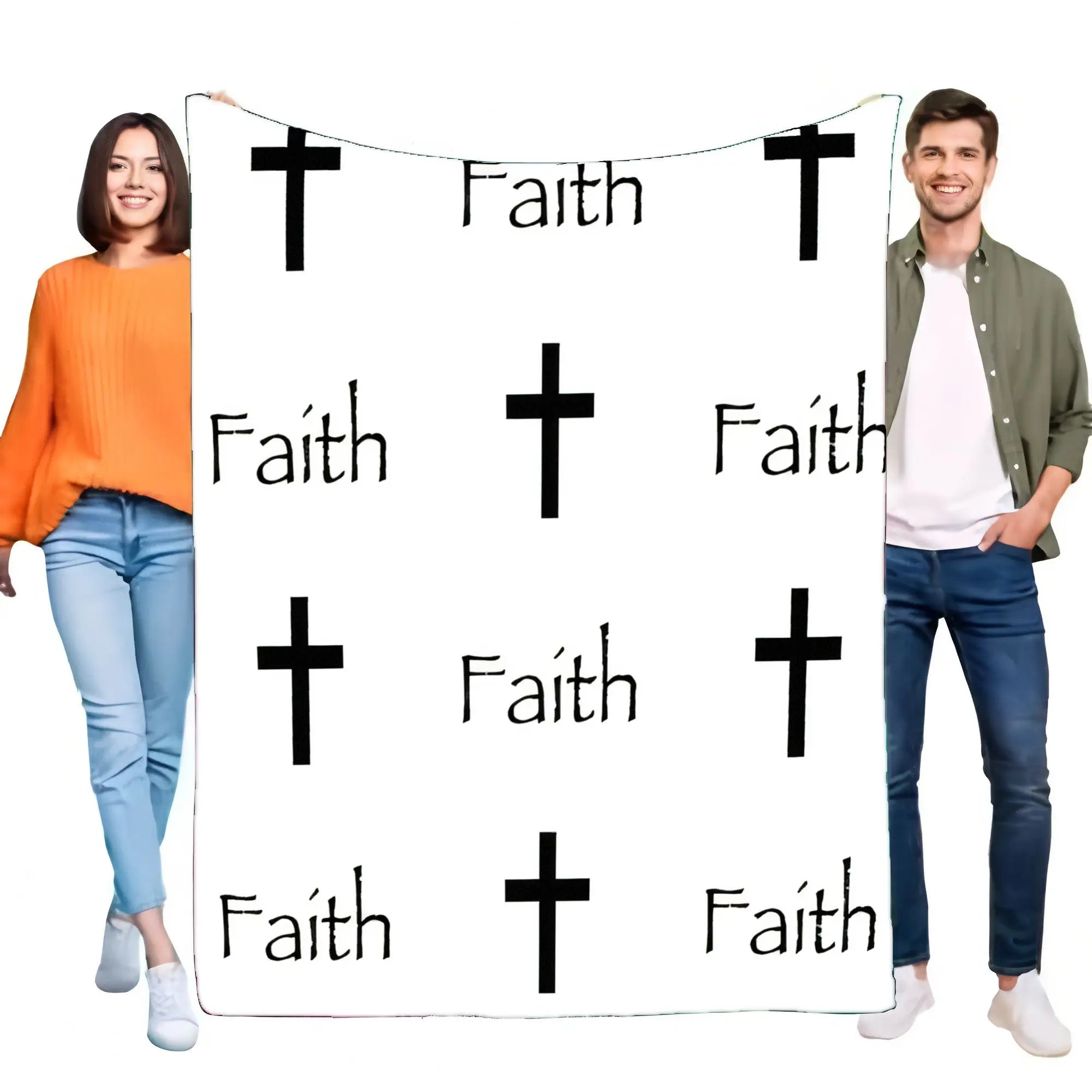 Faith Blanket with Black Christian Crosses Stylish Pattern Cozy Throw
