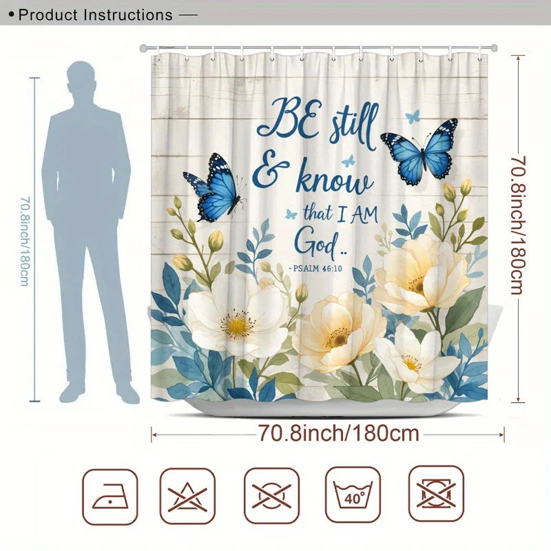 "Be Still and Know" Inspirational Floral Shower Curtain