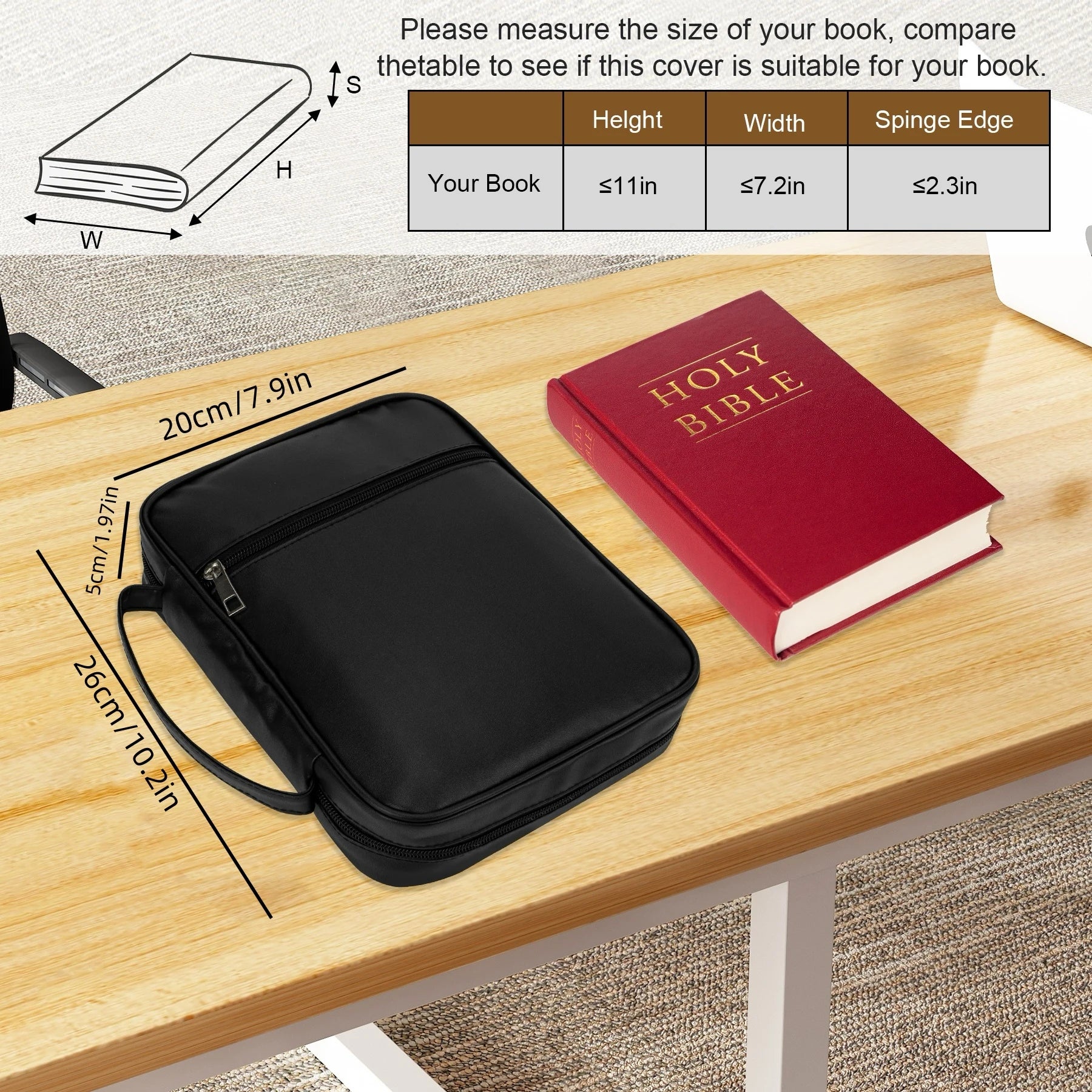 Large Capacity Black Bible Carrying Case with Handle