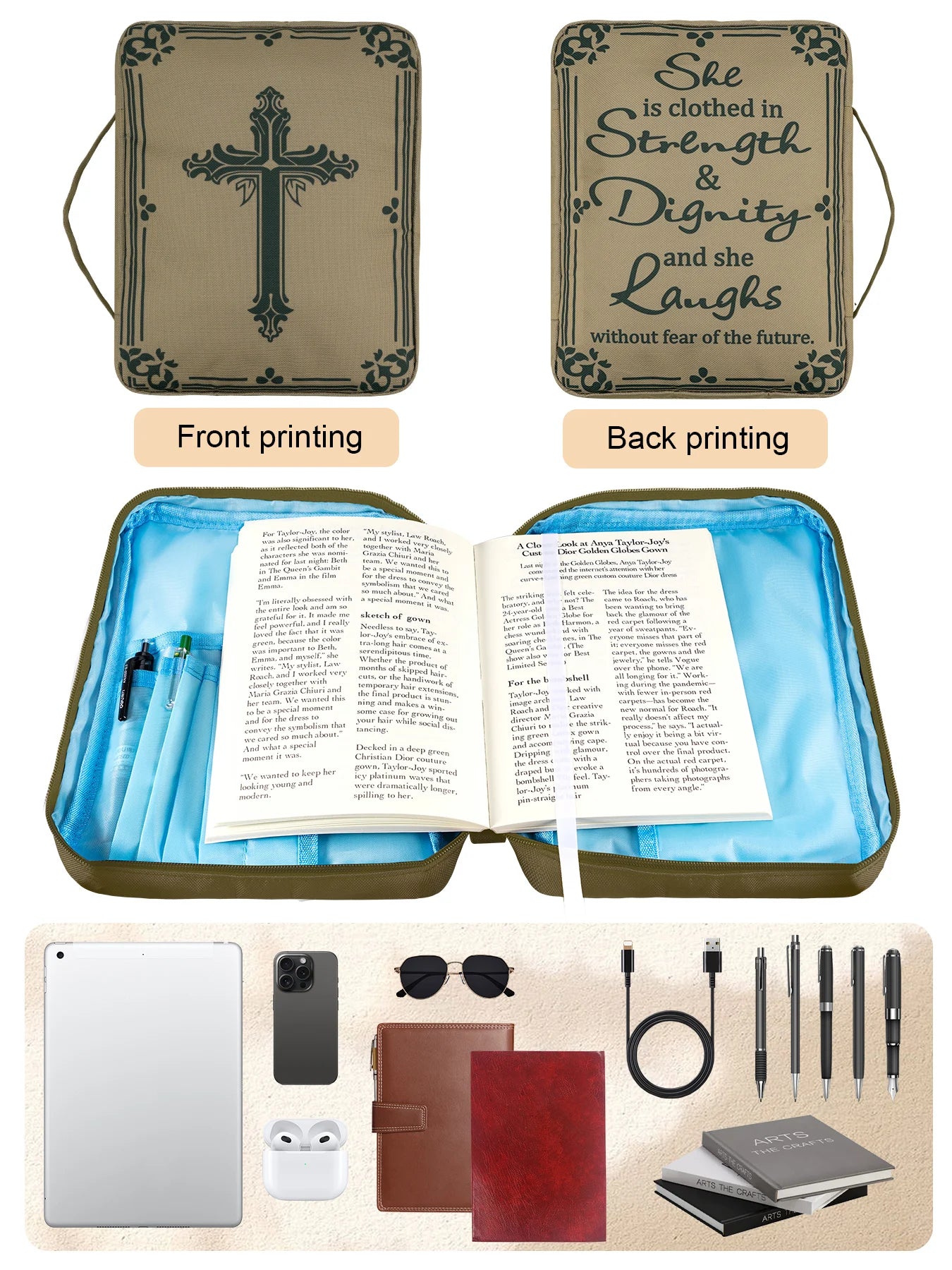 Cross Print Bible Bag Organizer with Bookmark