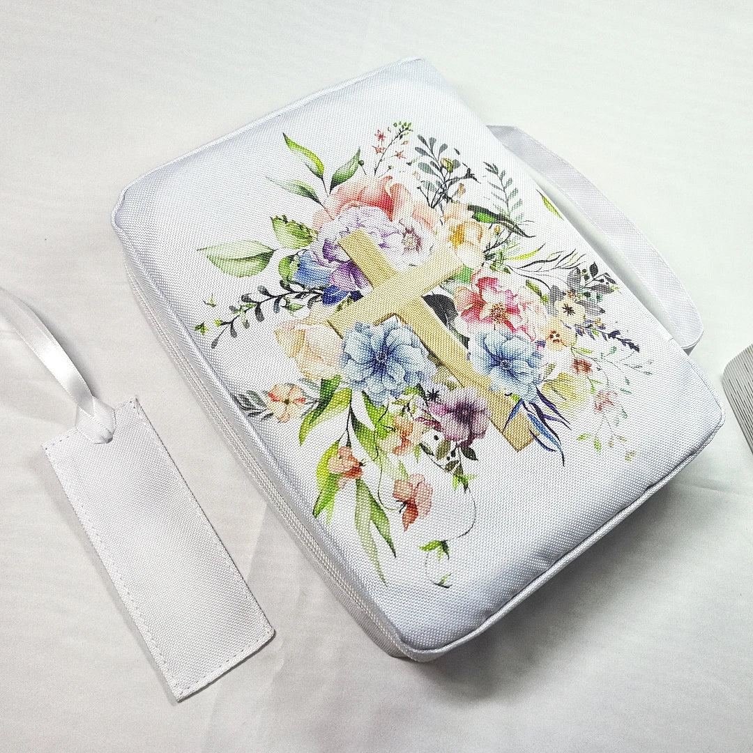 Floral Bible Case With Handle & Pocket. Includes Matching Bookmark