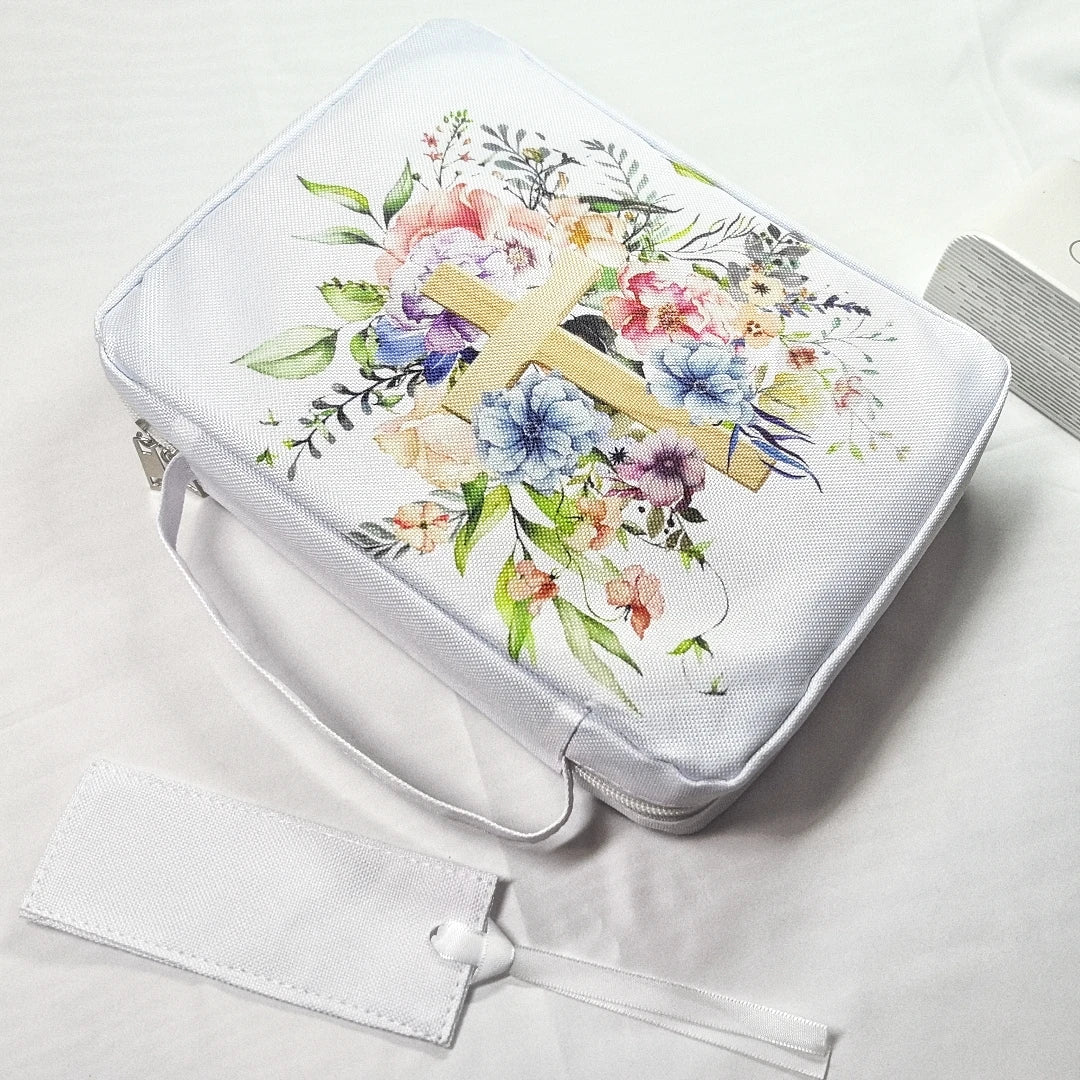 Floral Bible Case With Handle & Pocket. Includes Matching Bookmark