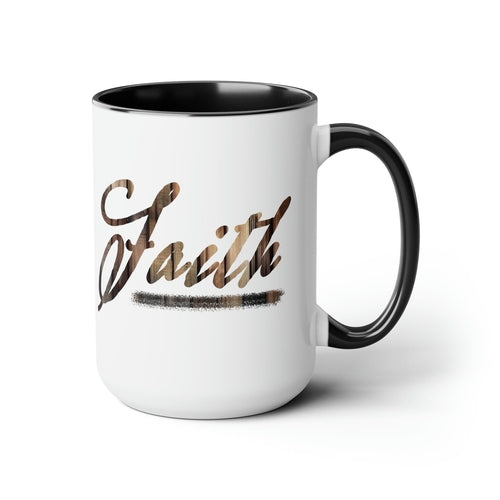 Accent Ceramic Coffee Mug 15oz - Faith Brown Wood Grain Print