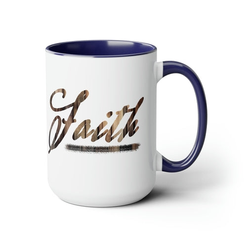 Accent Ceramic Coffee Mug 15oz - Faith Brown Wood Grain Print
