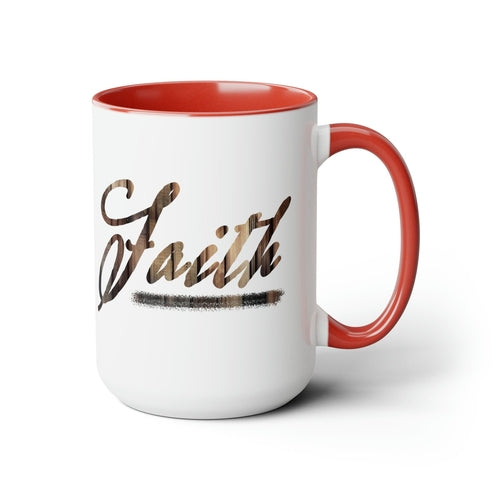 Accent Ceramic Coffee Mug 15oz - Faith Brown Wood Grain Print