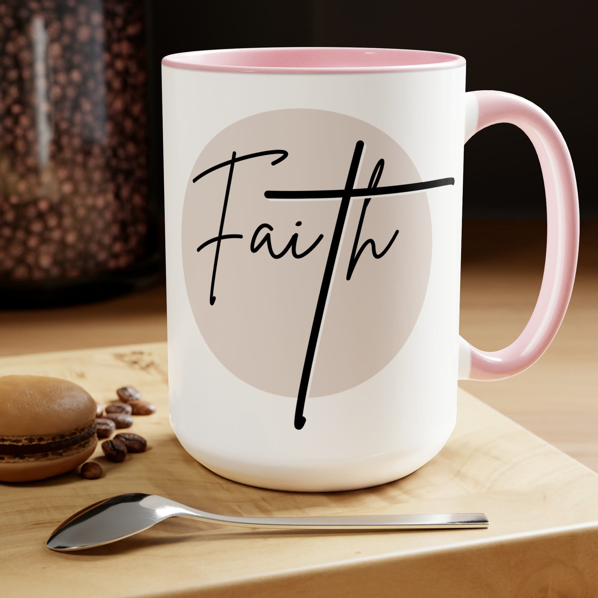 Ceramic Coffee Mug 15oz - Faith - Christian Affirmation and Beige