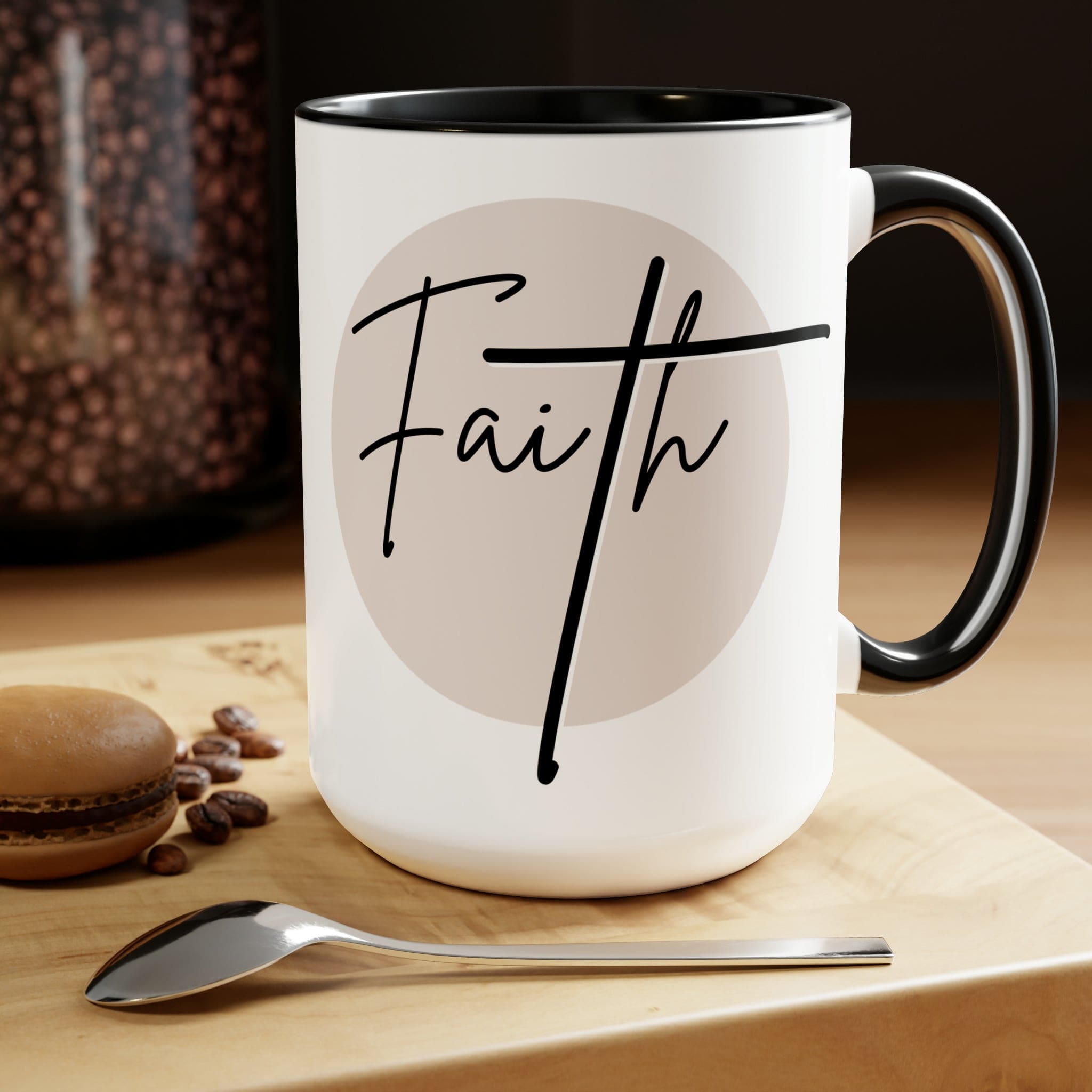 Ceramic Coffee Mug 15oz - Faith - Christian Affirmation and Beige