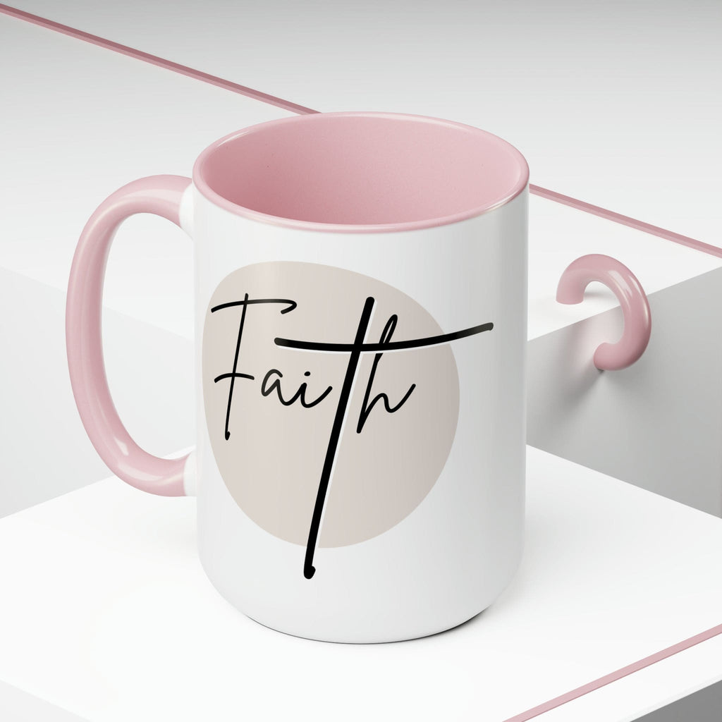 Ceramic Coffee Mug 15oz - Faith - Christian Affirmation and Beige