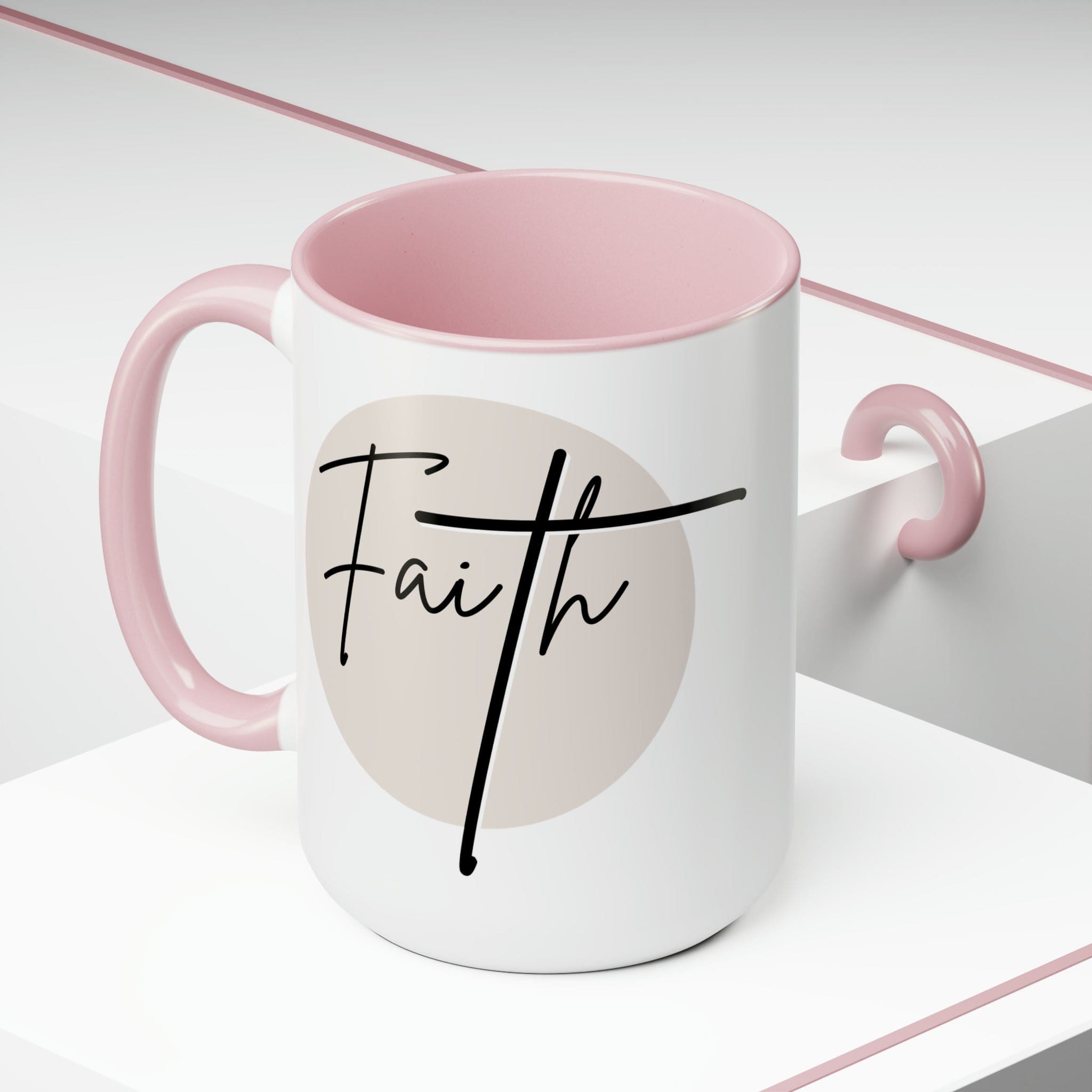 Ceramic Coffee Mug 15oz - Faith - Christian Affirmation and Beige