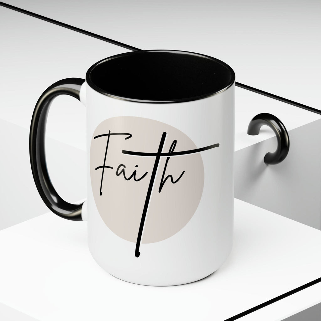 Ceramic Coffee Mug 15oz - Faith - Christian Affirmation and Beige