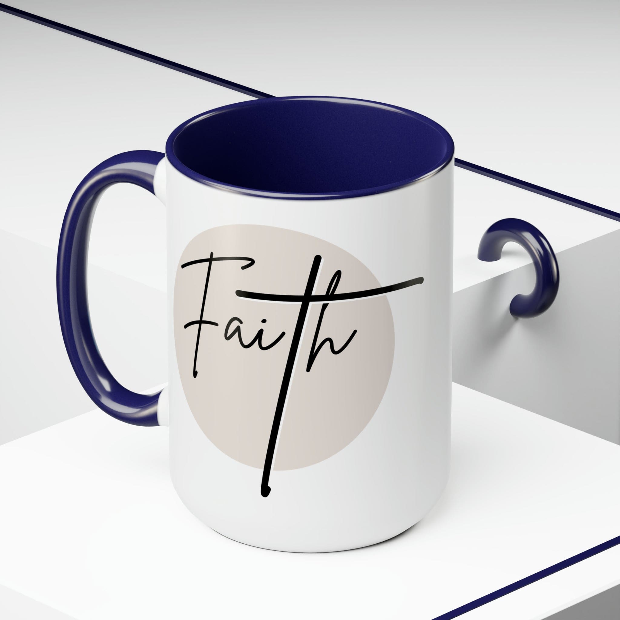 Ceramic Coffee Mug 15oz - Faith - Christian Affirmation and Beige