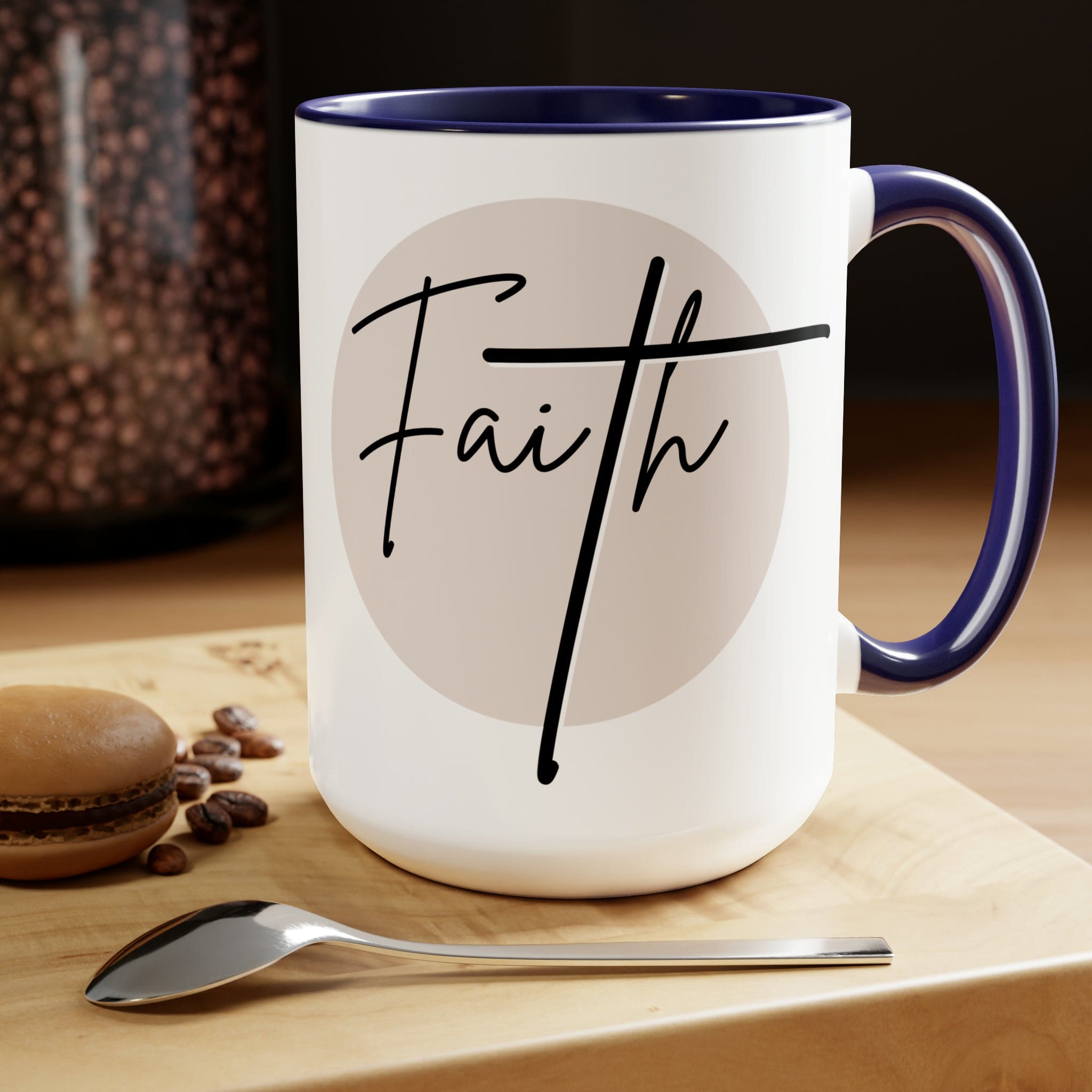 Ceramic Coffee Mug 15oz - Faith - Christian Affirmation and Beige