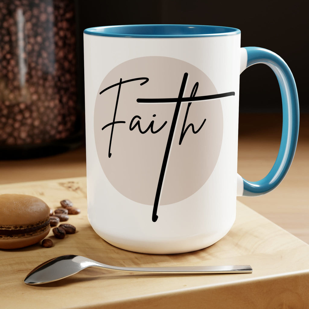 Ceramic Coffee Mug 15oz - Faith - Christian Affirmation and Beige