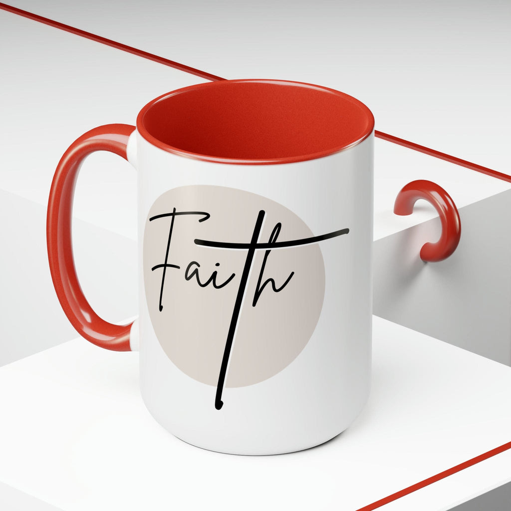 Ceramic Coffee Mug 15oz - Faith - Christian Affirmation and Beige