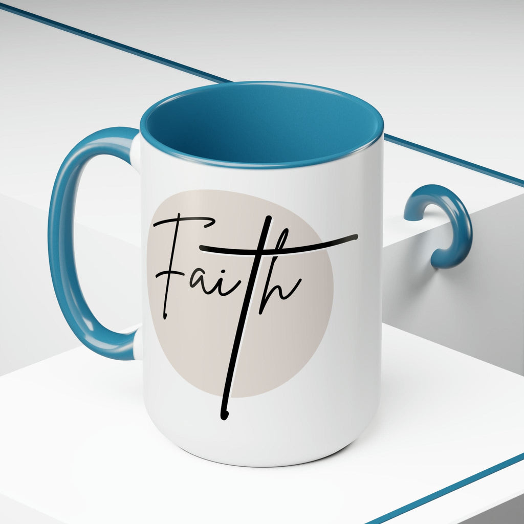 Ceramic Coffee Mug 15oz - Faith - Christian Affirmation and Beige