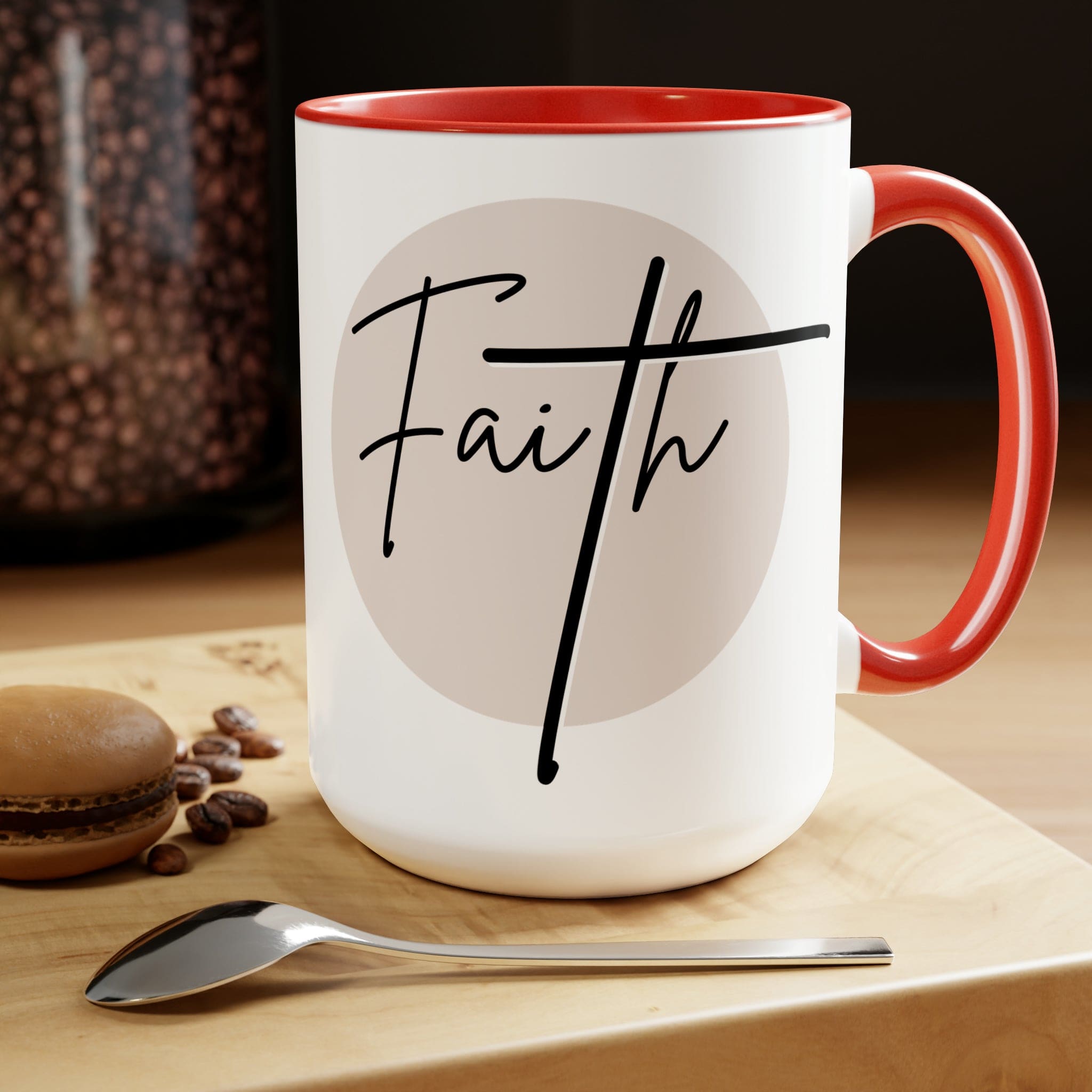 Ceramic Coffee Mug 15oz - Faith - Christian Affirmation and Beige