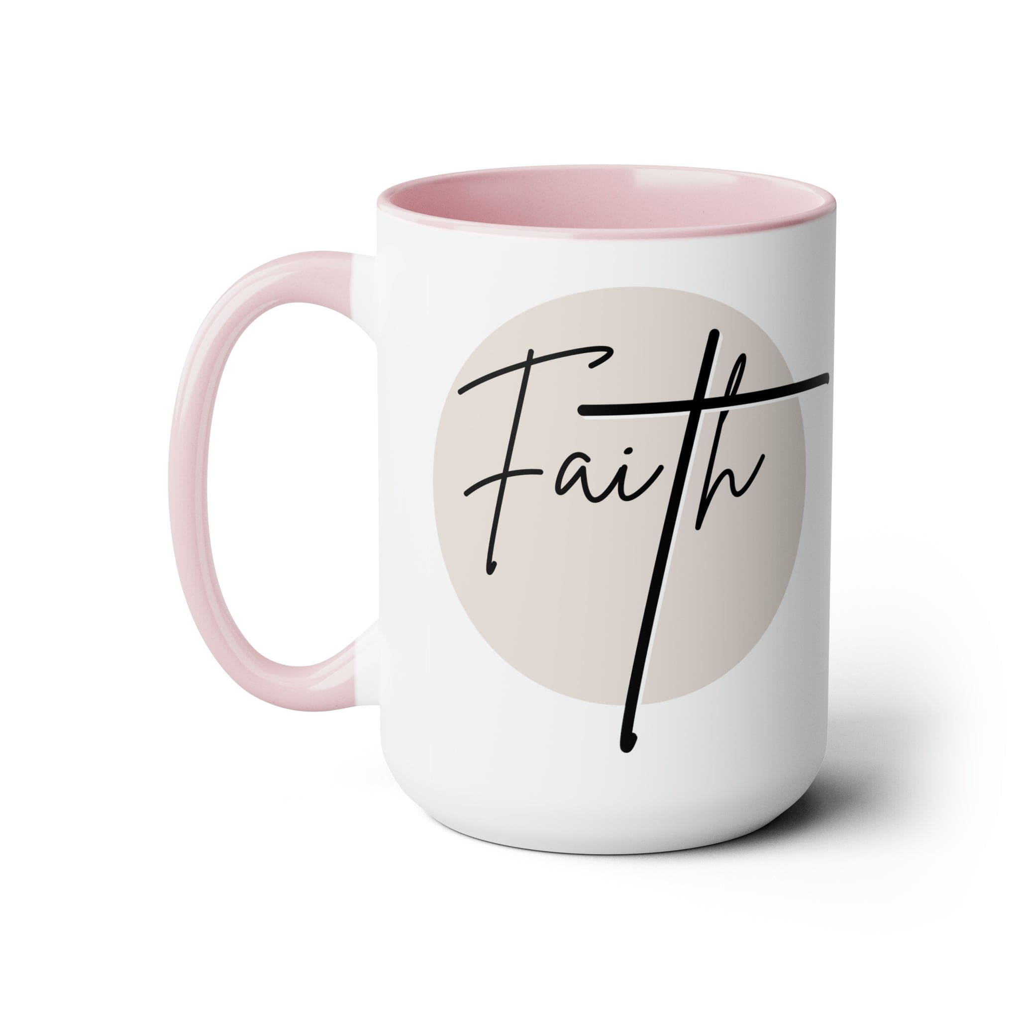 Ceramic Coffee Mug 15oz - Faith - Christian Affirmation and Beige