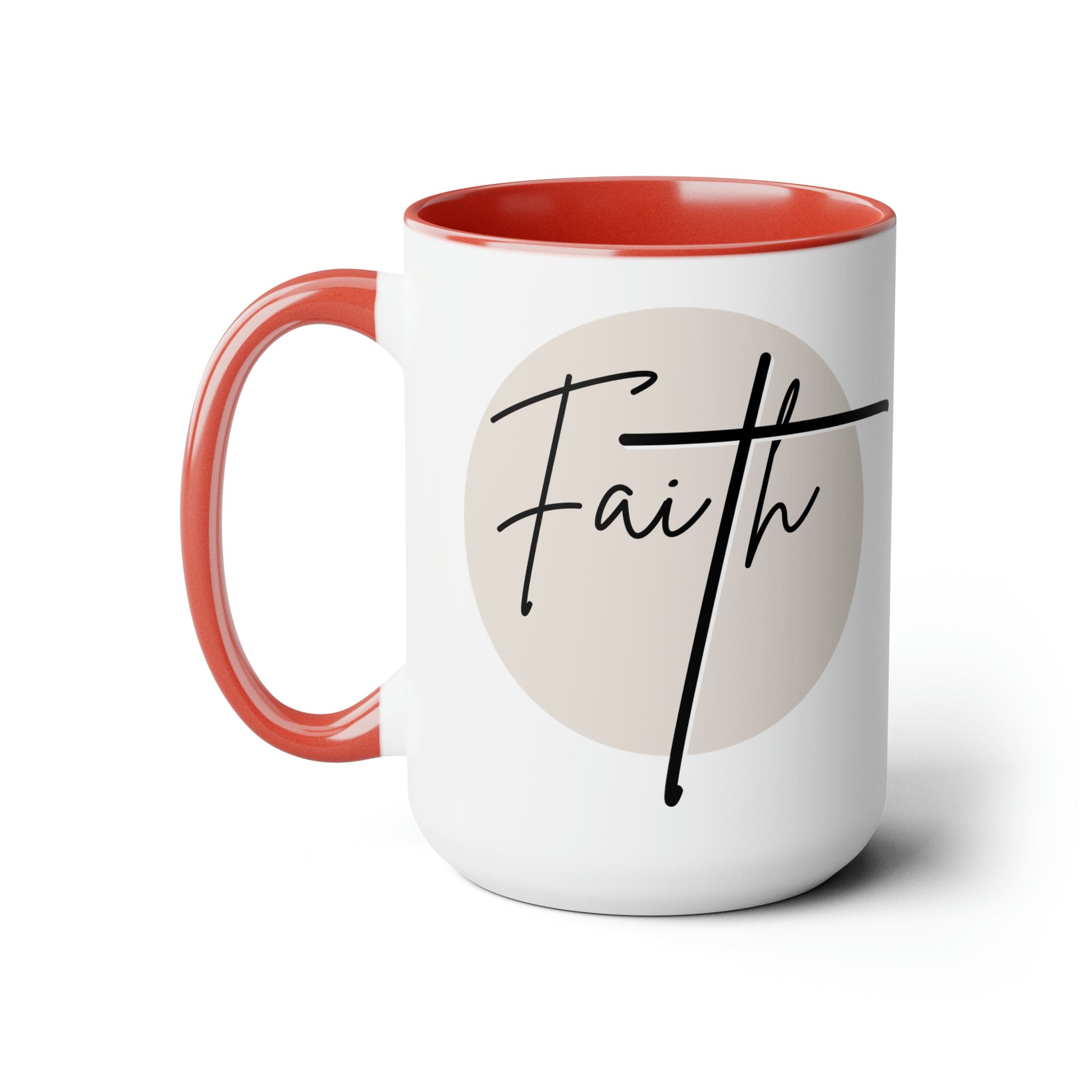 Ceramic Coffee Mug 15oz - Faith - Christian Affirmation and Beige