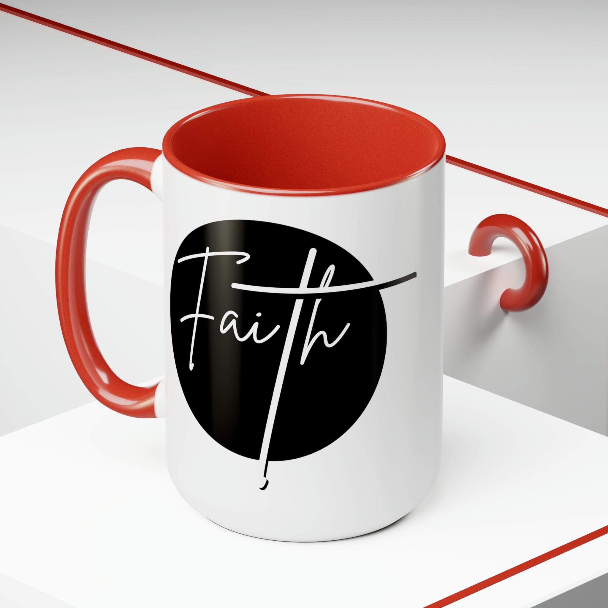 Ceramic Coffee Mug 15oz - Faith - Christian Affirmation and White