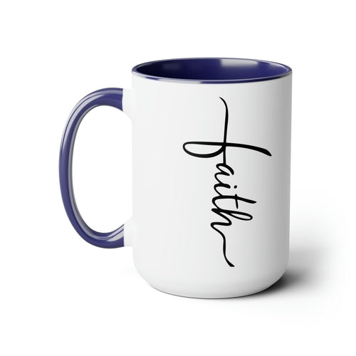 Ceramic Coffee Mug 15oz - Faith Script Cross Black Illustration