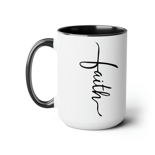 Ceramic Coffee Mug 15oz - Faith Script Cross Black Illustration