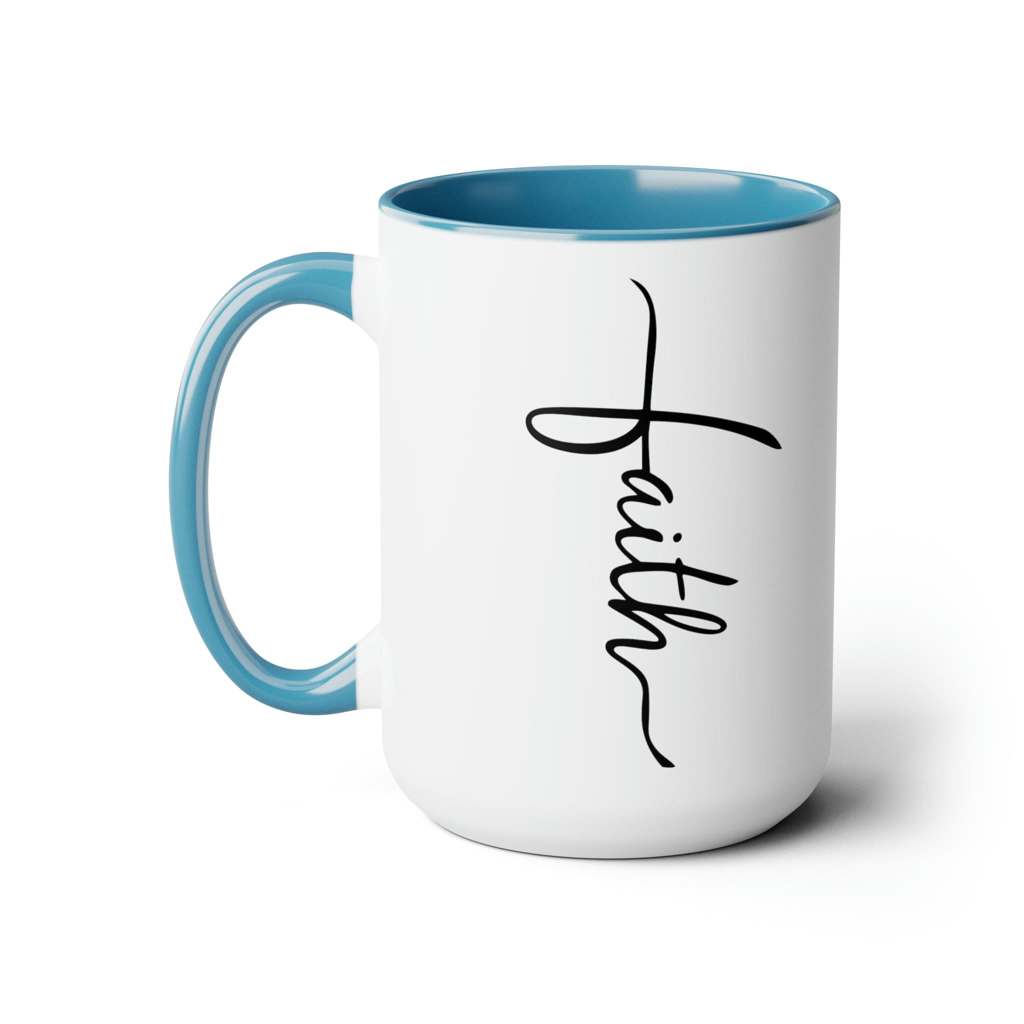 Ceramic Coffee Mug 15oz - Faith Script Cross Black Illustration