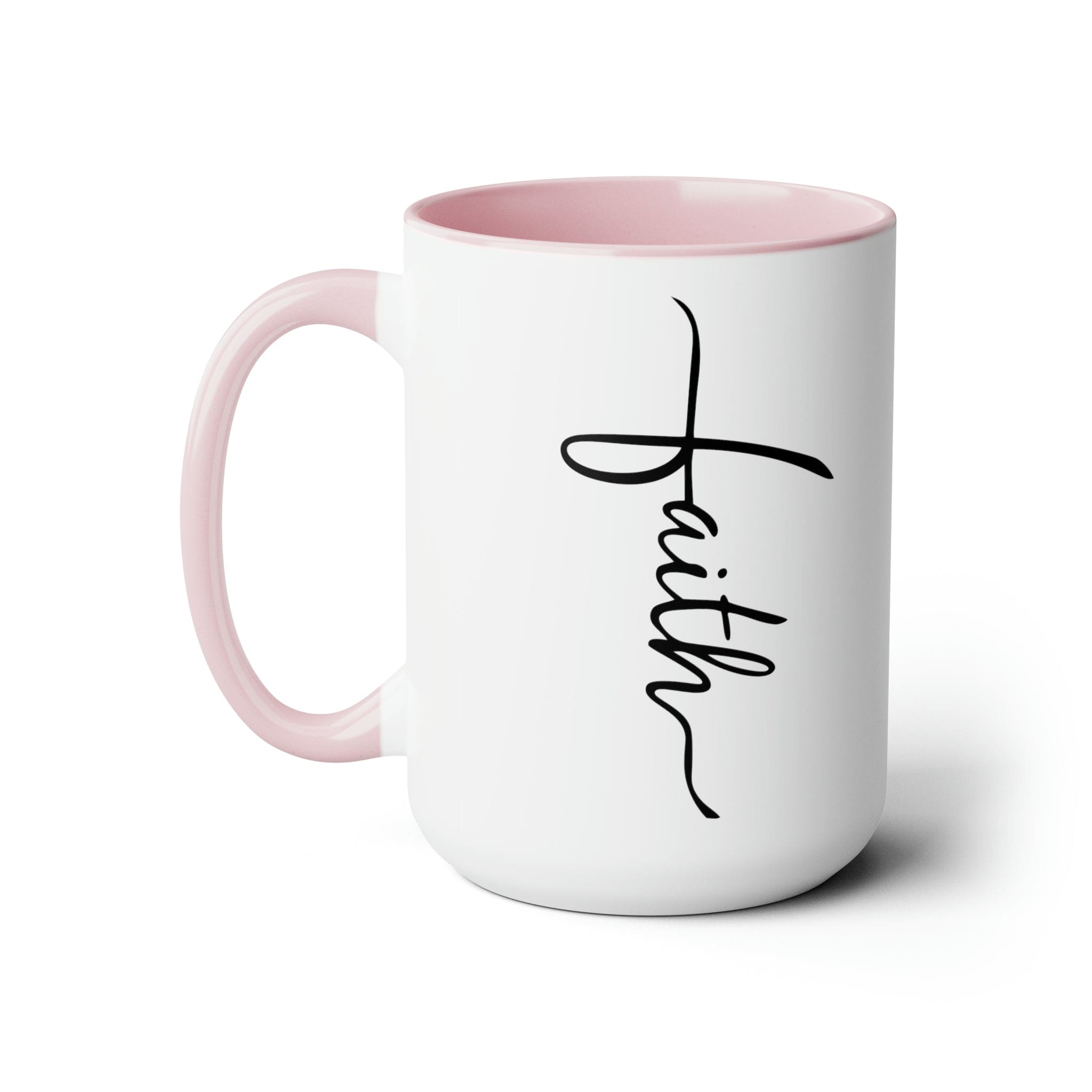 Ceramic Coffee Mug 15oz - Faith Script Cross Black Illustration
