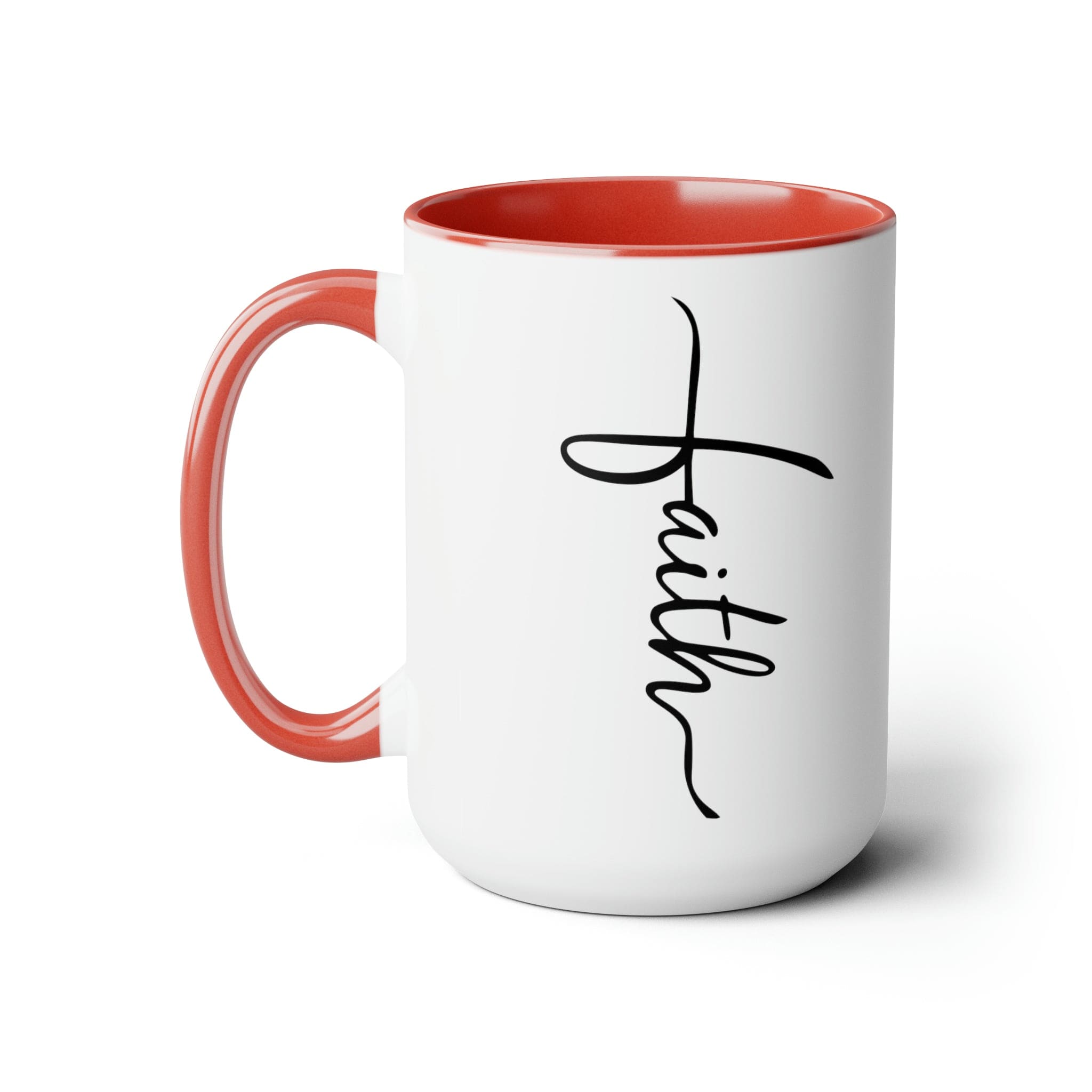 Ceramic Coffee Mug 15oz - Faith Script Cross Black Illustration