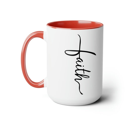 Ceramic Coffee Mug 15oz - Faith Script Cross Black Illustration