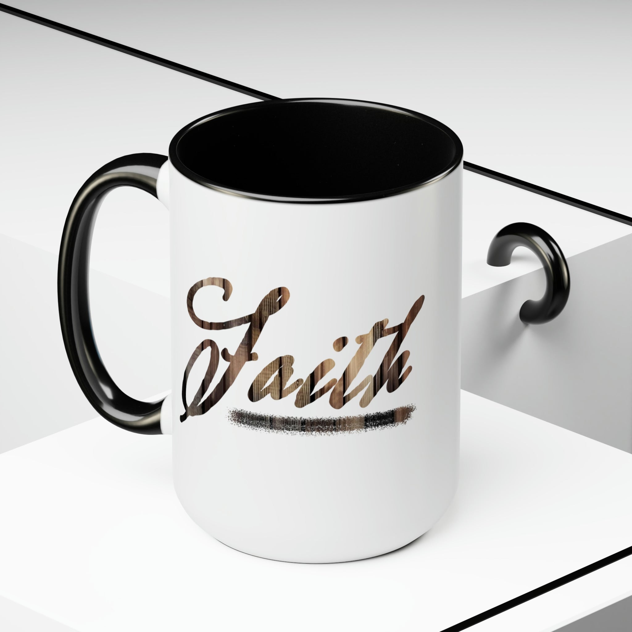 Accent Ceramic Coffee Mug 15oz - Faith Brown Wood Grain Print